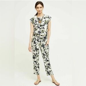 Anthropologie | Ranna Gill Aida Floral Jumpsuit | White/Green/Black | Medium